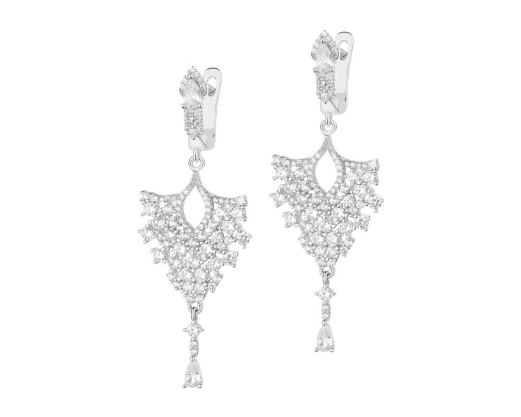 Rhodium Plated Silver Dangling Earring with Cubic Zirconia