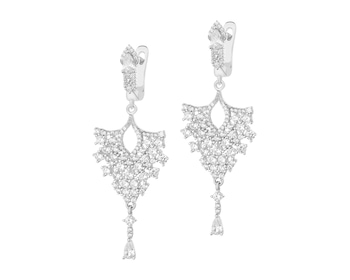 Rhodium Plated Silver Dangling Earring with Cubic Zirconia