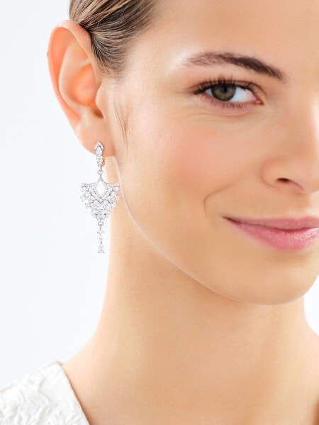 Rhodium Plated Silver Dangling Earring with Cubic Zirconia