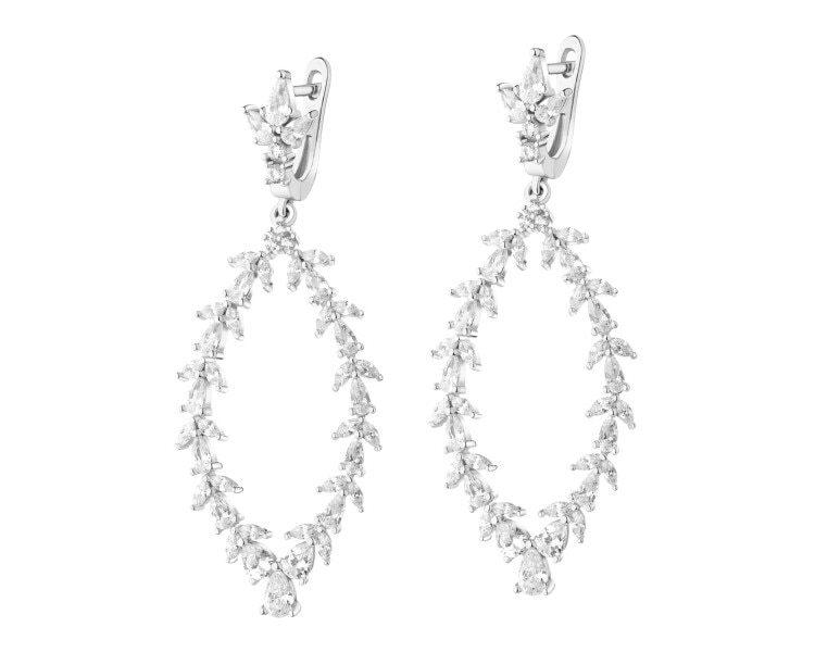 Rhodium Plated Silver Dangling Earring with Cubic Zirconia