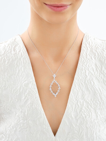 Rhodium Plated Silver Pendant with Cubic Zirconia