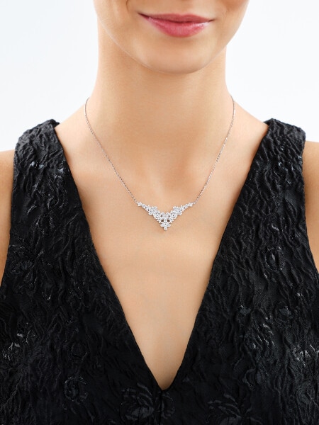 Rhodium Plated Silver Necklace with Cubic Zirconia