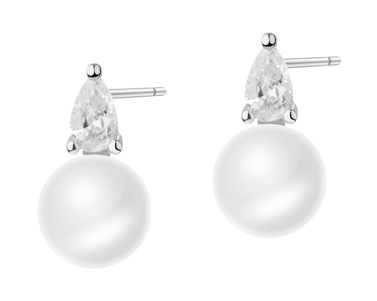 Rhodium Plated Silver Earrings with Pearl