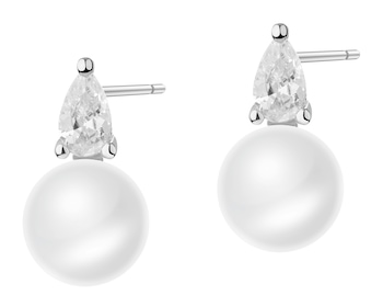 Rhodium Plated Silver Earrings with Pearl