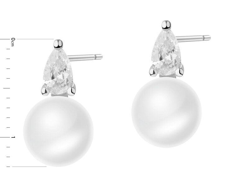 Rhodium Plated Silver Earrings with Pearl