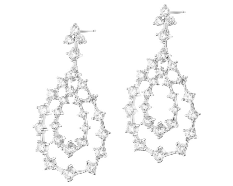 Rhodium Plated Silver Dangling Earring with Cubic Zirconia