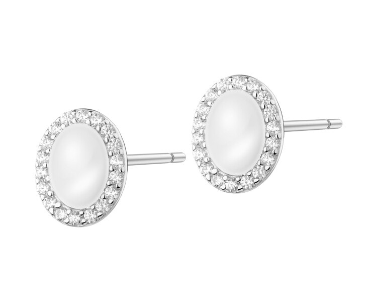 Rhodium Plated Silver Earrings with Pearl