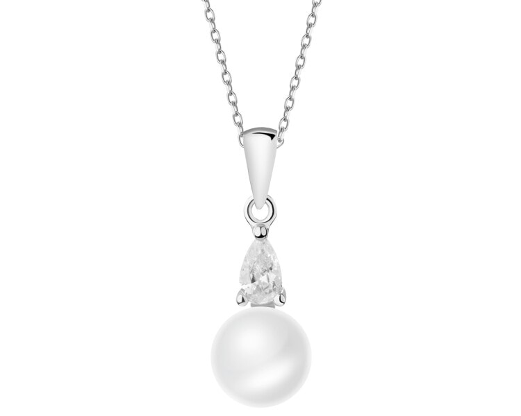 Rhodium Plated Silver Pendant with Pearl