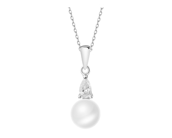 Rhodium Plated Silver Pendant with Pearl