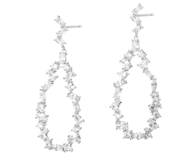 Rhodium Plated Silver Dangling Earring with Cubic Zirconia