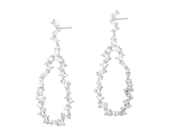 Rhodium Plated Silver Dangling Earring with Cubic Zirconia