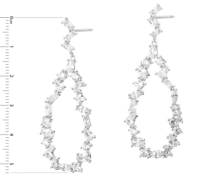 Rhodium Plated Silver Dangling Earring with Cubic Zirconia