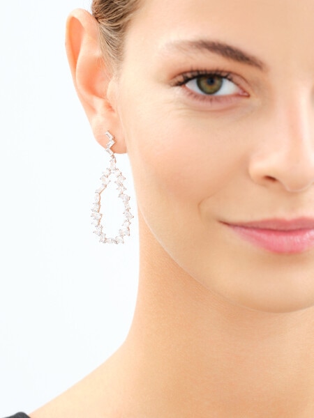 Rhodium Plated Silver Dangling Earring with Cubic Zirconia