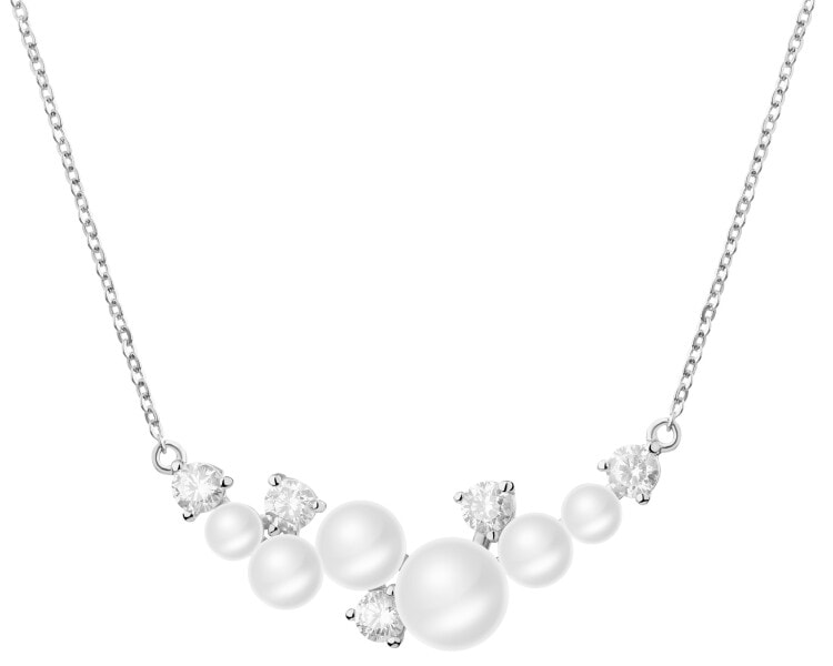 Rhodium Plated Silver Necklace with Pearl