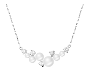 Rhodium Plated Silver Necklace with Pearl