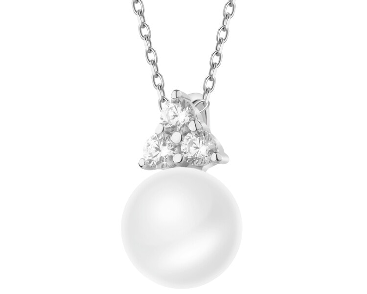 Rhodium Plated Silver Pendant with Pearl