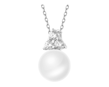 Rhodium Plated Silver Pendant with Pearl