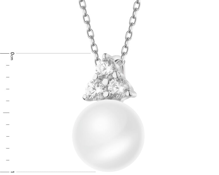 Rhodium Plated Silver Pendant with Pearl
