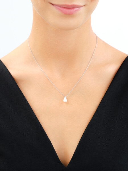 Rhodium Plated Silver Pendant with Pearl