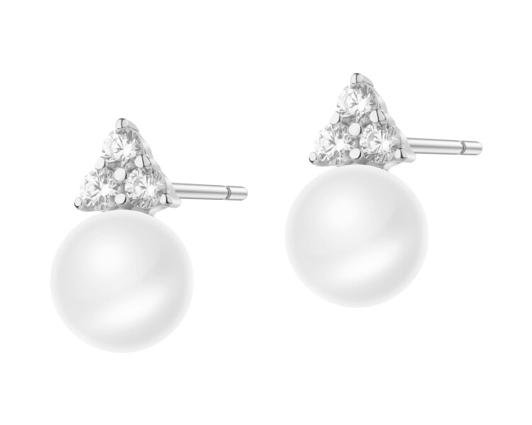 Rhodium Plated Silver Earrings with Pearl