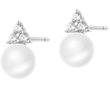 Rhodium Plated Silver Earrings with Pearl