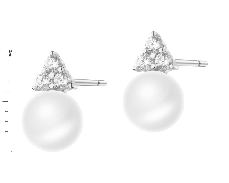 Rhodium Plated Silver Earrings with Pearl