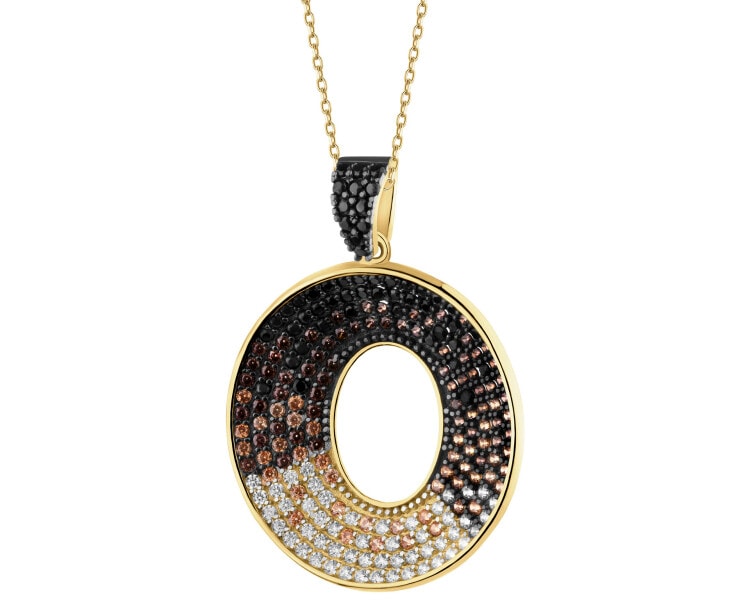 8 K Rhodium-Plated Yellow Gold Pendant with Cubic Zirconia