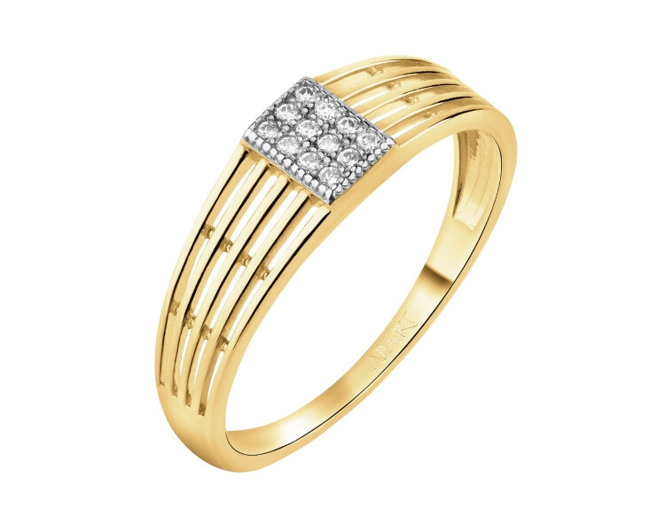 8 K Rhodium-Plated Yellow Gold Band Ring with Cubic Zirconia