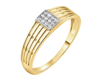 8 K Rhodium-Plated Yellow Gold Band Ring with Cubic Zirconia