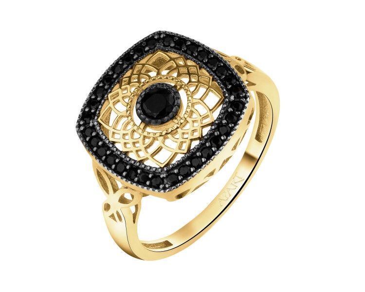 333 Yellow Gold/Black Rhodium Ring with Cubic Zirconia