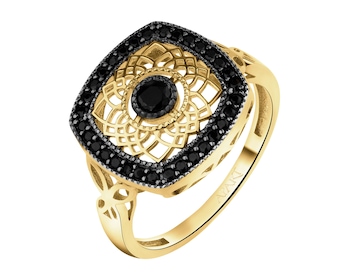 333 Yellow Gold/Black Rhodium Ring with Cubic Zirconia