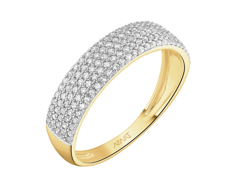 14 K Rhodium-Plated Yellow Gold Ring with Diamonds - 0,35 ct - fineness 14 K