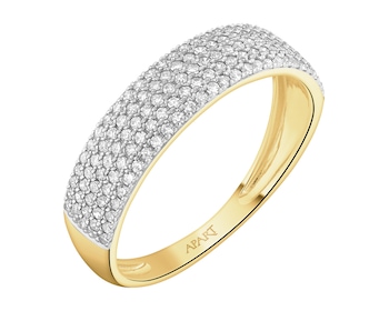 14 K Rhodium-Plated Yellow Gold Ring with Diamonds - 0,35 ct - fineness 14 K