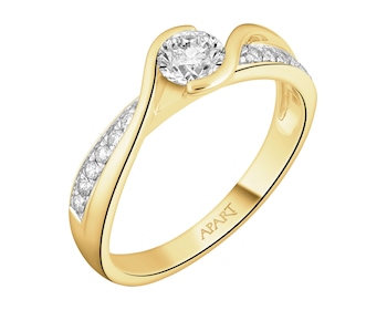 14 K Rhodium-Plated Yellow Gold Ring  - 0,47 ct - fineness 14 K