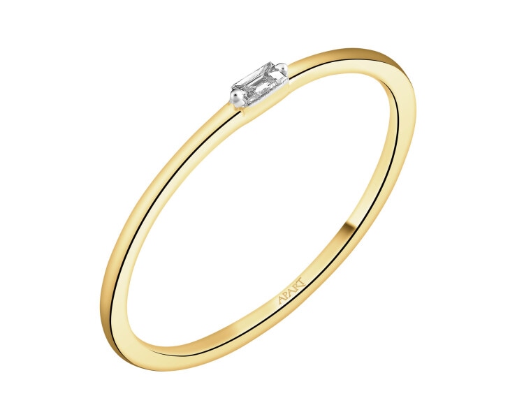 9 K Rhodium-Plated Yellow Gold Ring with Diamond - 0,02 ct - fineness 9 K