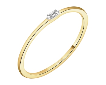 9 K Rhodium-Plated Yellow Gold Ring with Diamond - 0,02 ct - fineness 9 K