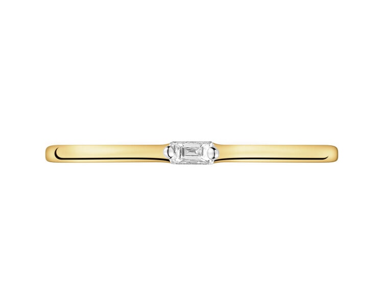 9 K Rhodium-Plated Yellow Gold Ring with Diamond - 0,02 ct - fineness 9 K