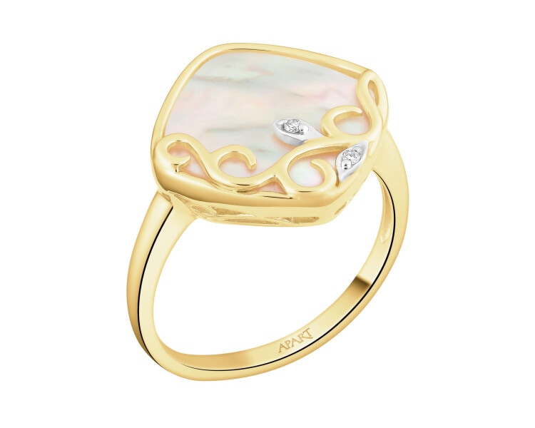 14 K Rhodium-Plated Yellow Gold Ring  - fineness 14 K