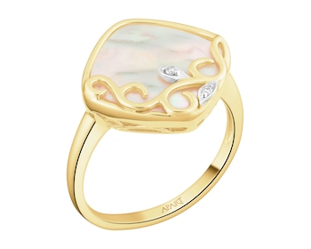 14 K Rhodium-Plated Yellow Gold Ring  - fineness 14 K