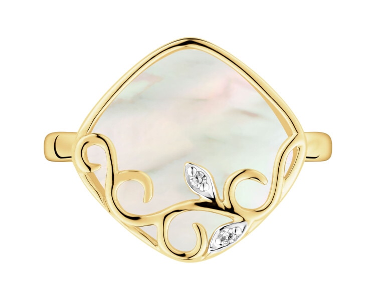 14 K Rhodium-Plated Yellow Gold Ring  - fineness 14 K