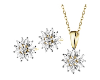 9 K Rhodium-Plated Yellow Gold Set with Diamonds - 0,01 ct - fineness 9 K