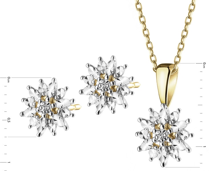 9 K Rhodium-Plated Yellow Gold Set with Diamonds - 0,01 ct - fineness 9 K