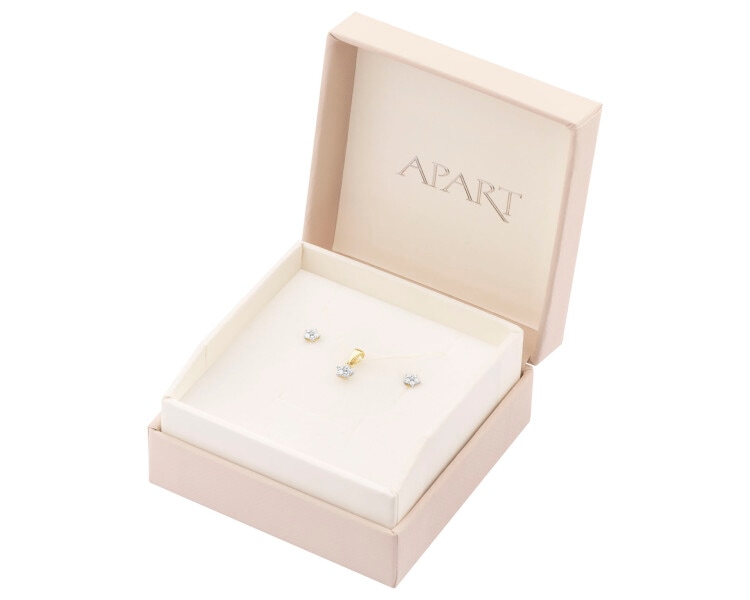 14 K Rhodium-Plated Yellow Gold Set with Diamonds - 0,01 ct - fineness 14 K