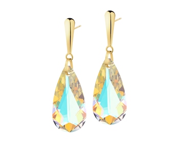 14 K Yellow Gold Dangling Earring with Synthetic Crystal