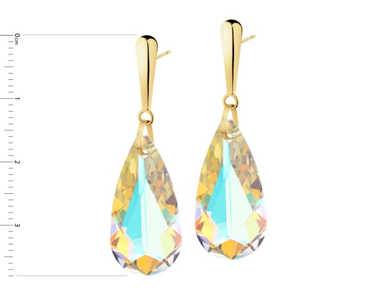 14 K Yellow Gold Dangling Earring with Synthetic Crystal