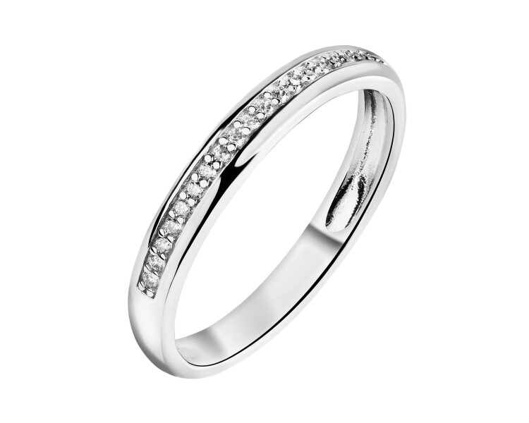 Rhodium Plated Silver Band Ring with Cubic Zirconia