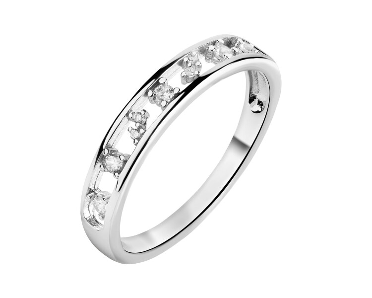 Rhodium Plated Silver Band Ring with Cubic Zirconia