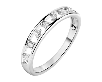 Rhodium Plated Silver Band Ring with Cubic Zirconia