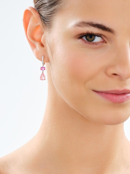 Rhodium Plated Silver Dangling Earring with Cubic Zirconia