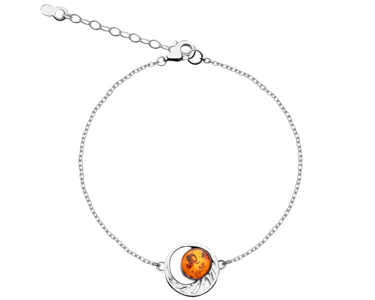 Rhodium Plated Silver Bracelet with Amber